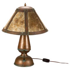 Antique Arts & Crafts Stickley School Hammered Copper Lamp & Mica Shade c1920