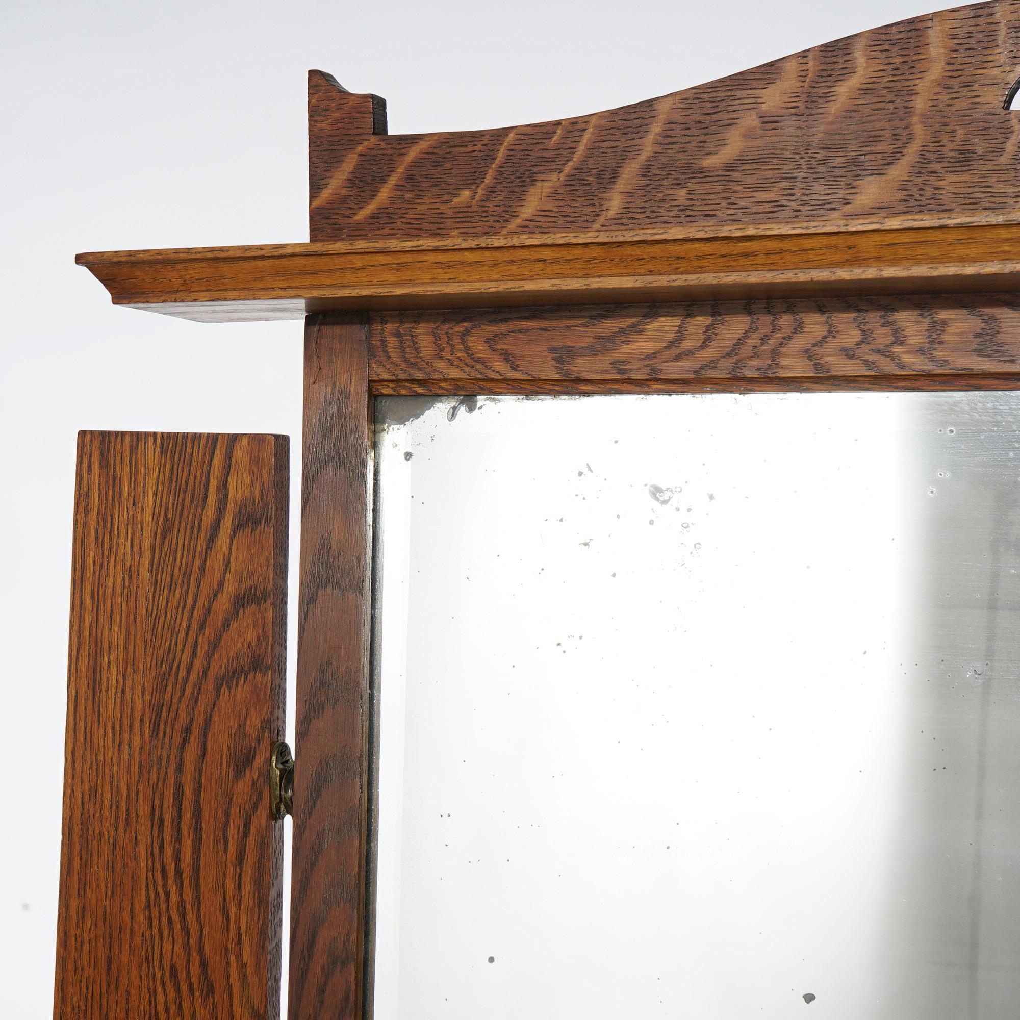 Antique Arts & Crafts Stickley School Mission Cutout Oak Mirrored Dresser C1910 4