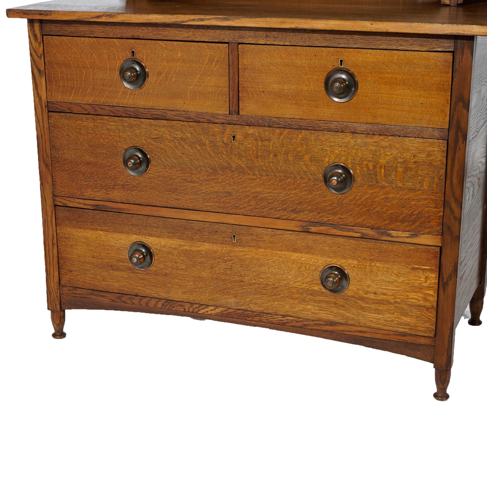 Antique Arts & Crafts Stickley School Mission Cutout Oak Mirrored Dresser C1910 5