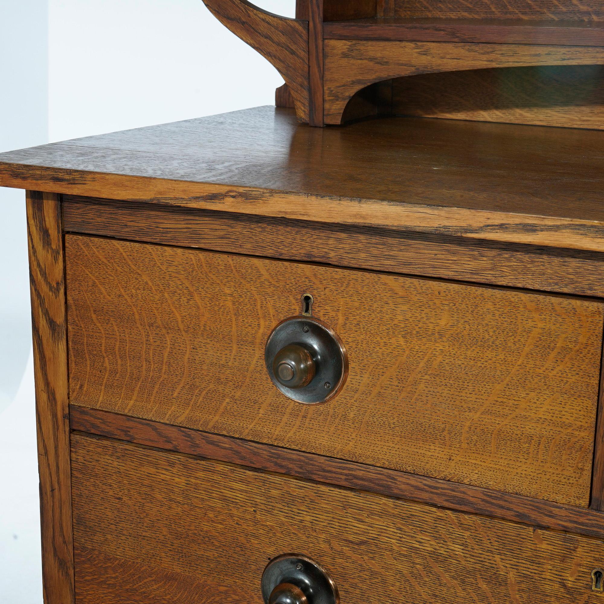 Antique Arts & Crafts Stickley School Mission Cutout Oak Mirrored Dresser C1910 8