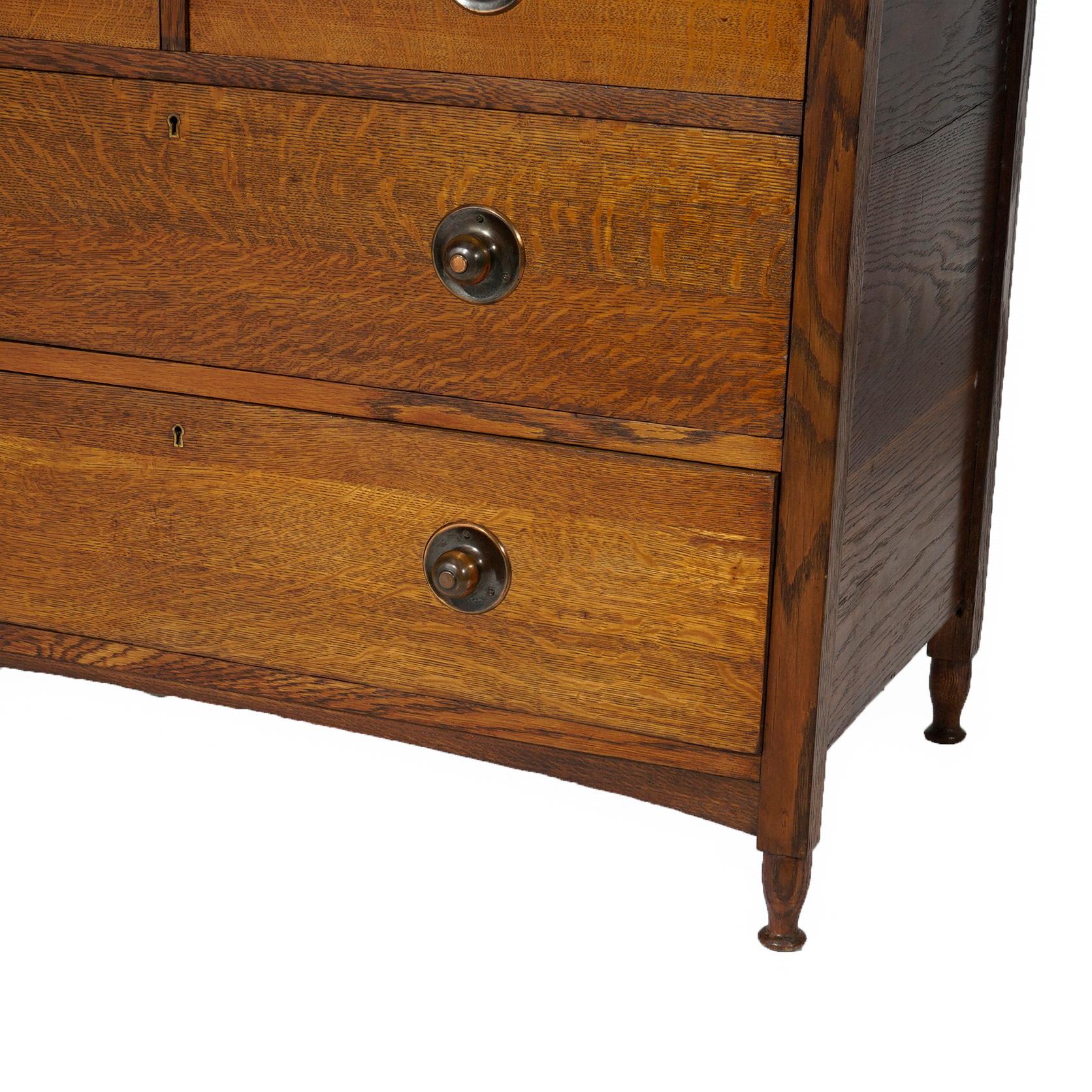 Antique Arts & Crafts Stickley School Mission Cutout Oak Mirrored Dresser C1910 10