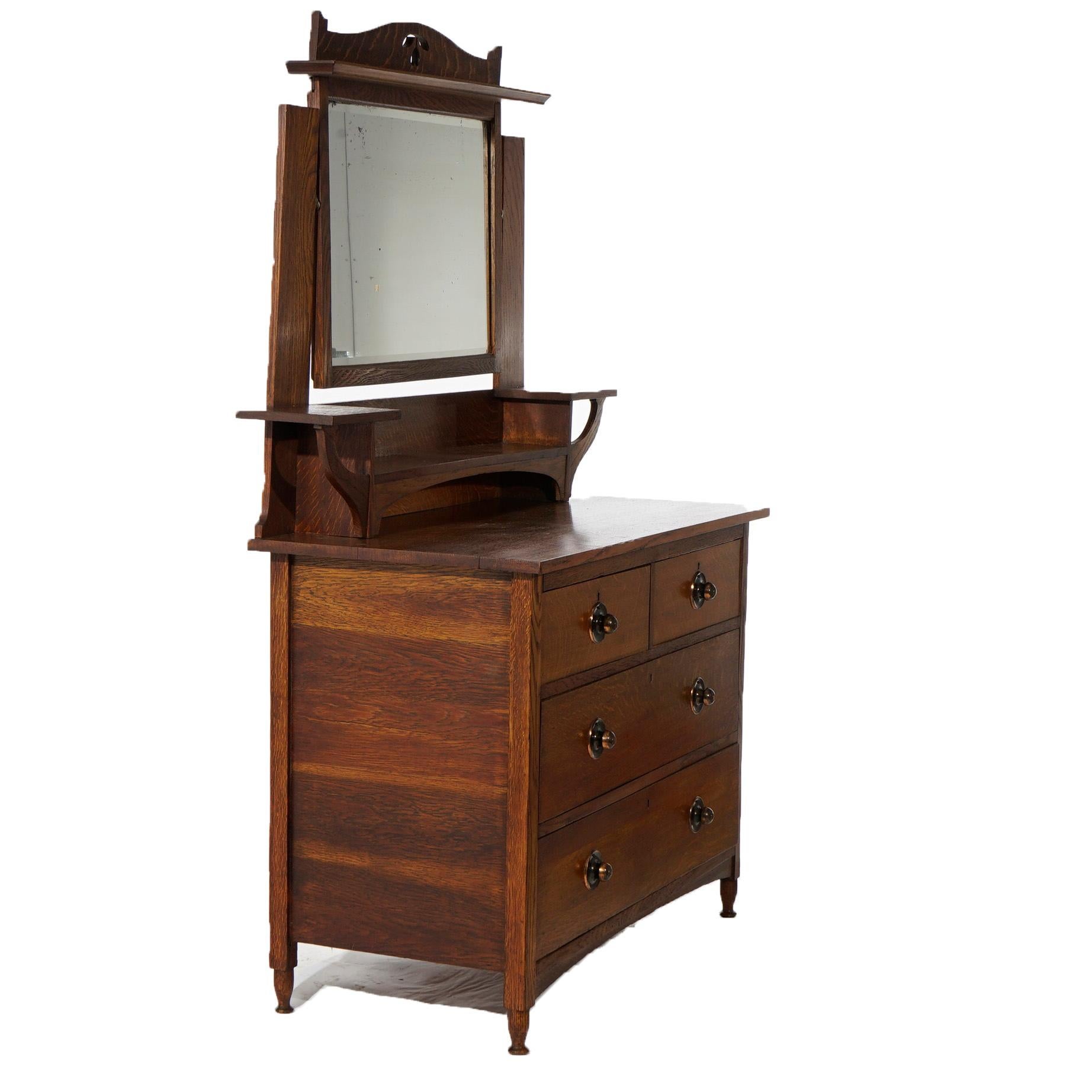 Arts and Crafts Antique Arts & Crafts Stickley School Mission Cutout Oak Mirrored Dresser C1910