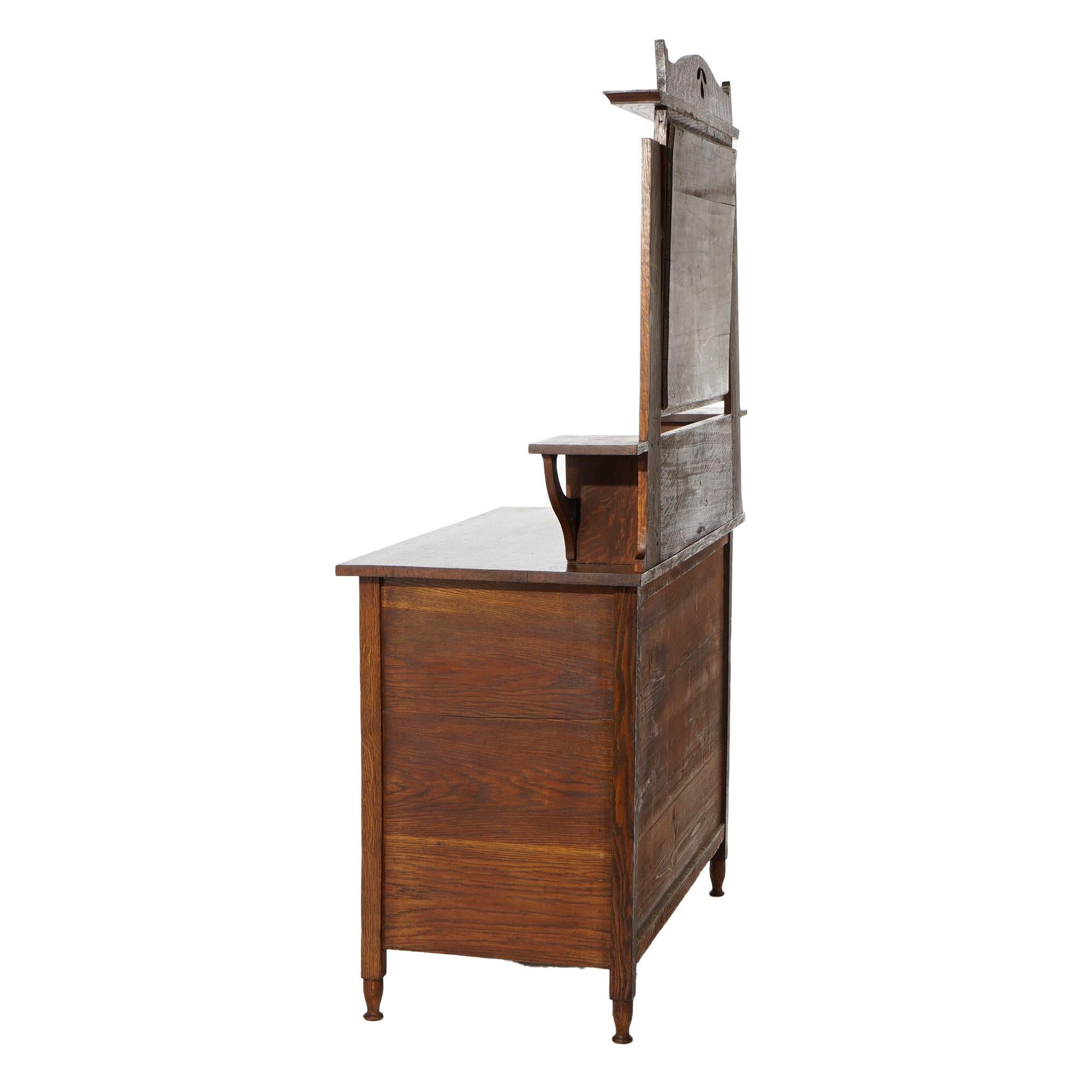 Antique Arts & Crafts Stickley School Mission Cutout Oak Mirrored Dresser C1910 In Good Condition In Big Flats, NY