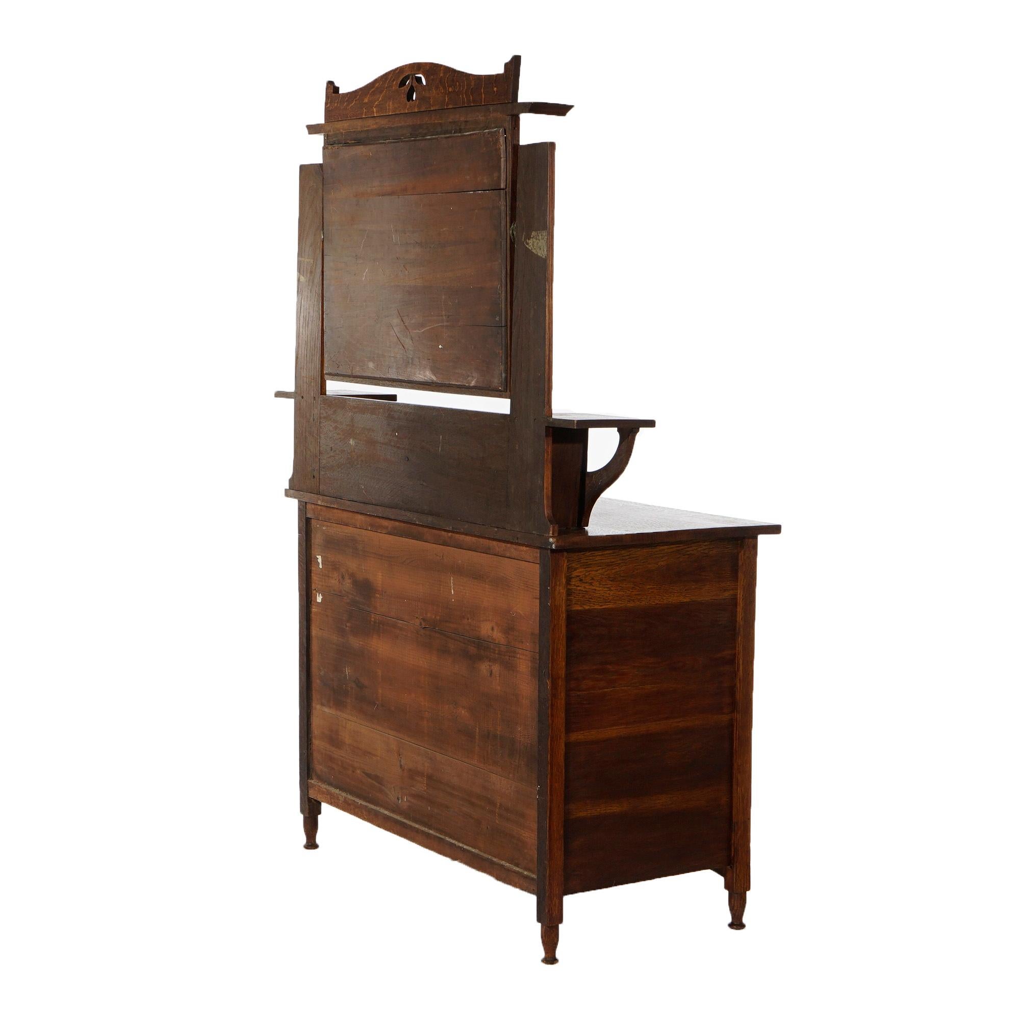 20th Century Antique Arts & Crafts Stickley School Mission Cutout Oak Mirrored Dresser C1910