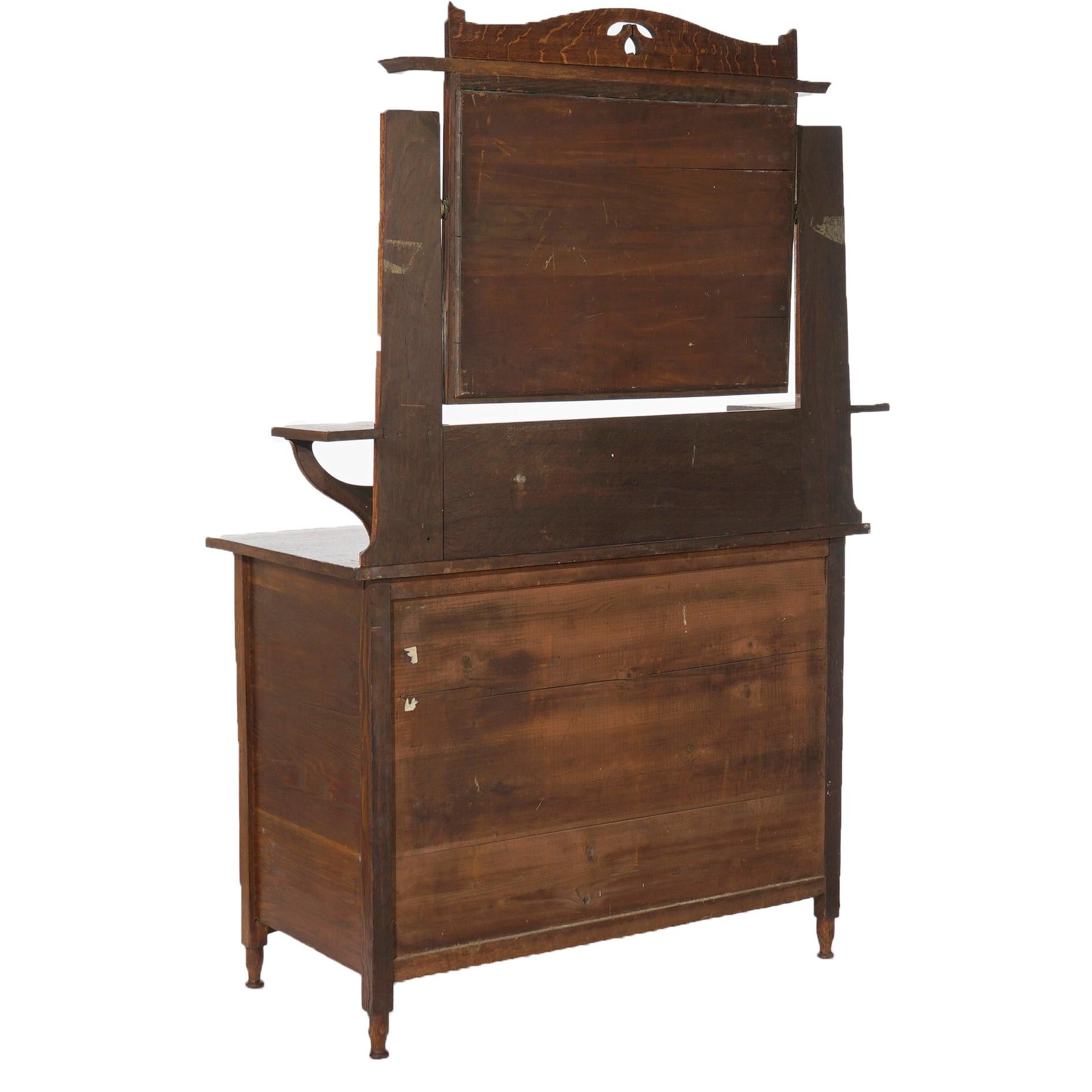 Antique Arts & Crafts Stickley School Mission Cutout Oak Mirrored Dresser C1910 1