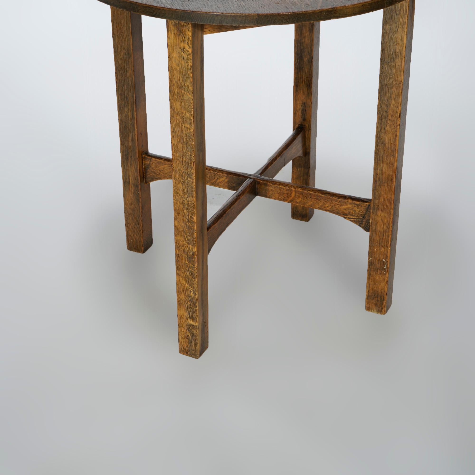 20th Century Antique Arts & Crafts Stickley School Mission Oak Lamp Table, Circa 1910