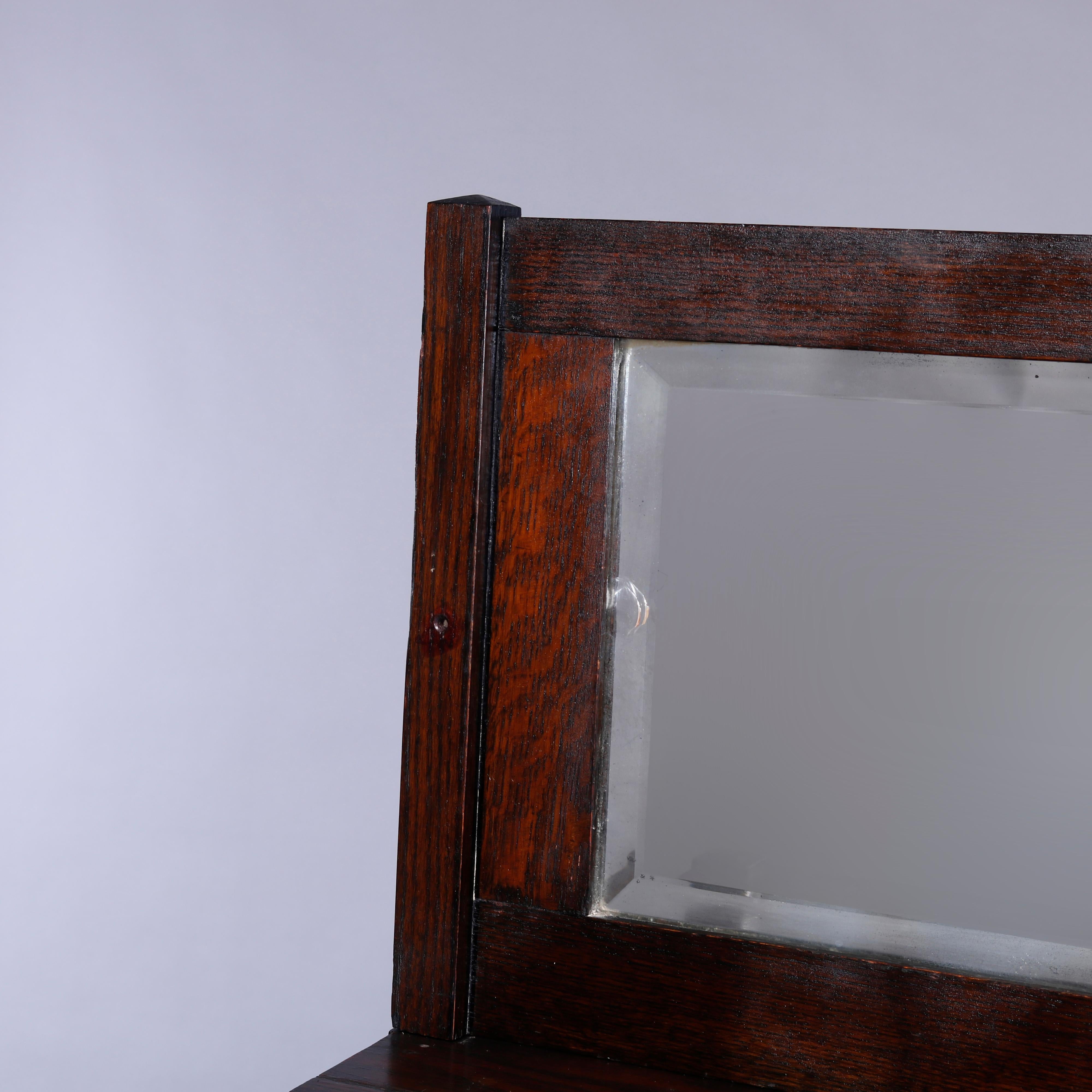Antique Arts & Crafts Stickley School Mission Oak & Leaded Glass Cabinet, c1910 10
