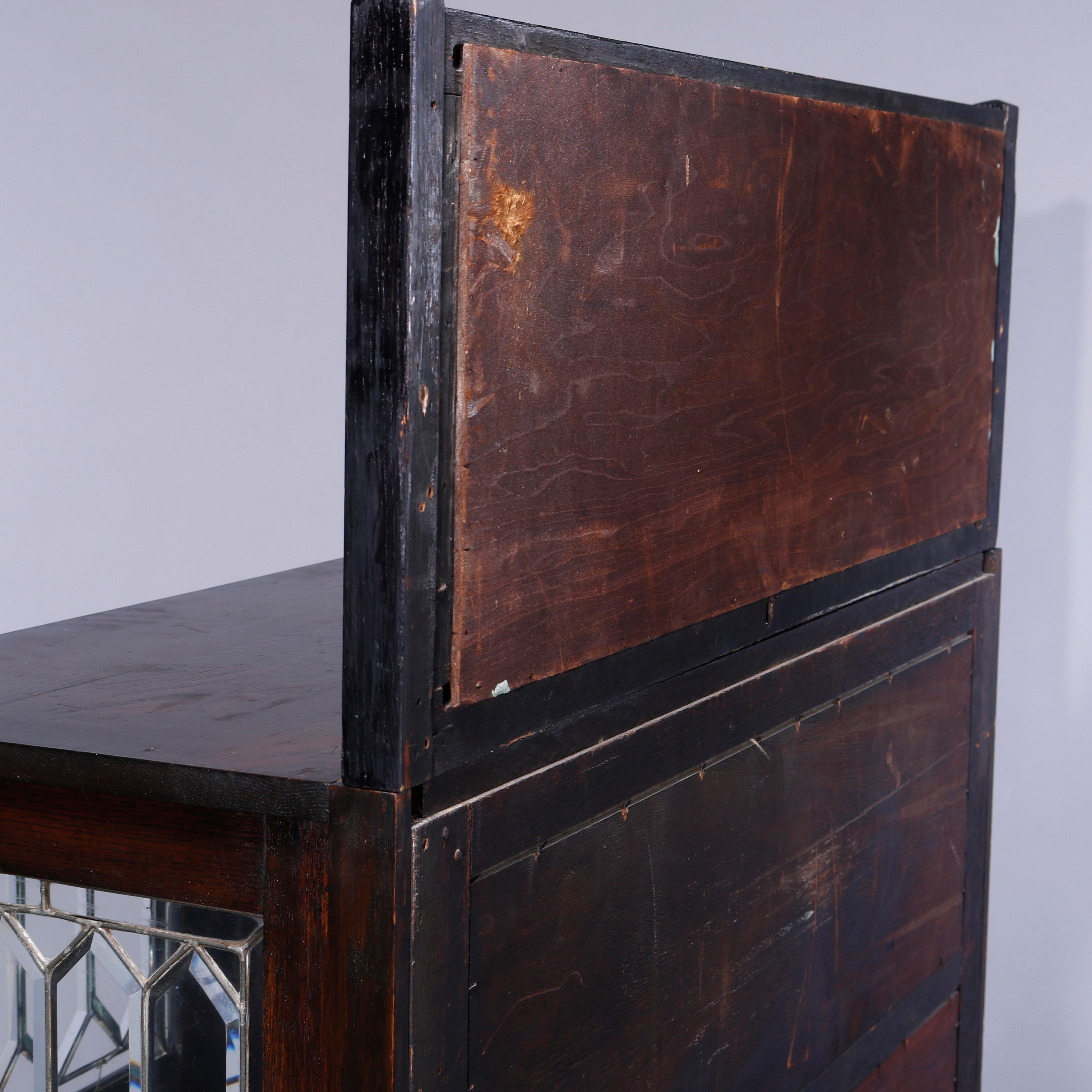 Antique Arts & Crafts Stickley School Mission Oak & Leaded Glass Cabinet, c1910 14