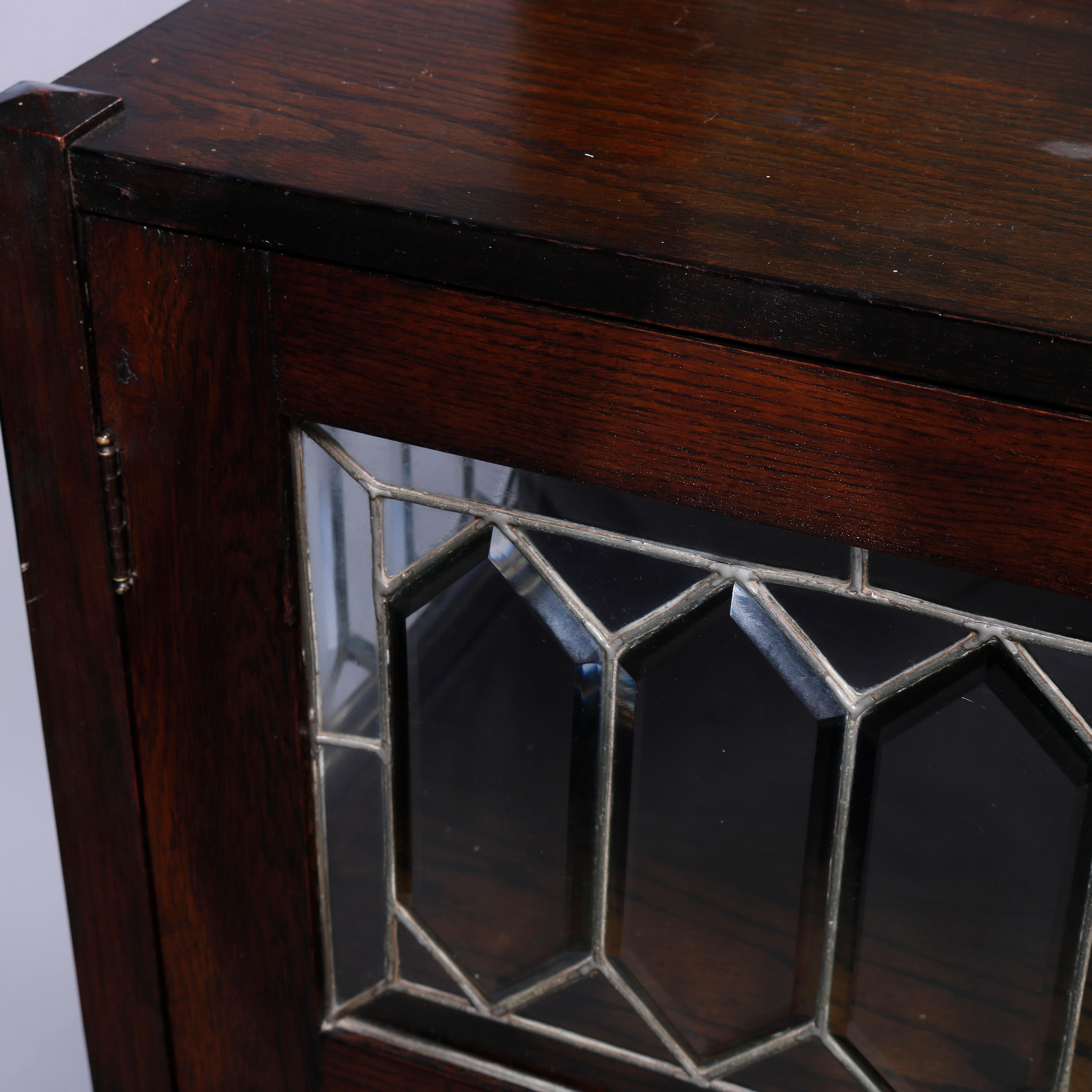 Antique Arts & Crafts Stickley School Mission Oak & Leaded Glass Cabinet, c1910 4