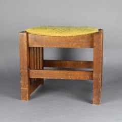 Antique Arts & Crafts Stickley School Mission Oak Upholstered Footstool