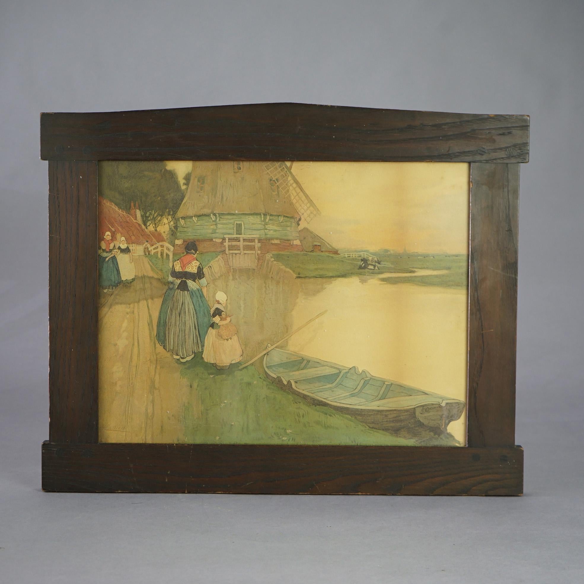 Antique Arts & Crafts Oak Art or Picture Frame in the Manner of Stickley Circa 1910

Measures - 18