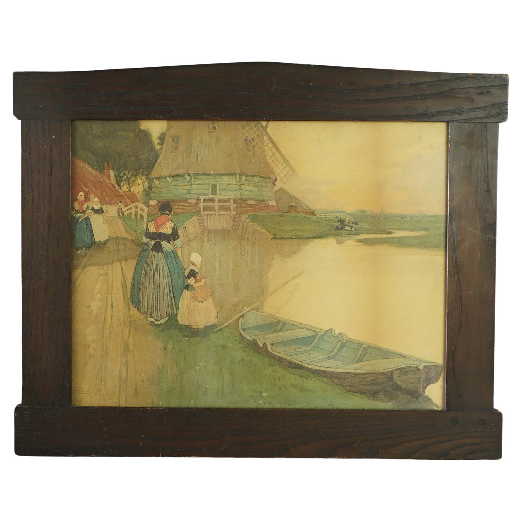 Antiker Arts and Crafts Stickley School Kunst- oder Bilderrahmen aus Eichenholz, um 1910