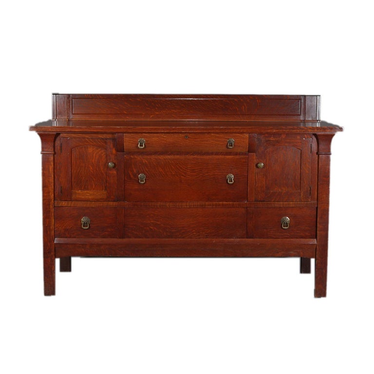 Antique Arts and Crafts Stickley School Quarter Sawn Oak Sideboard