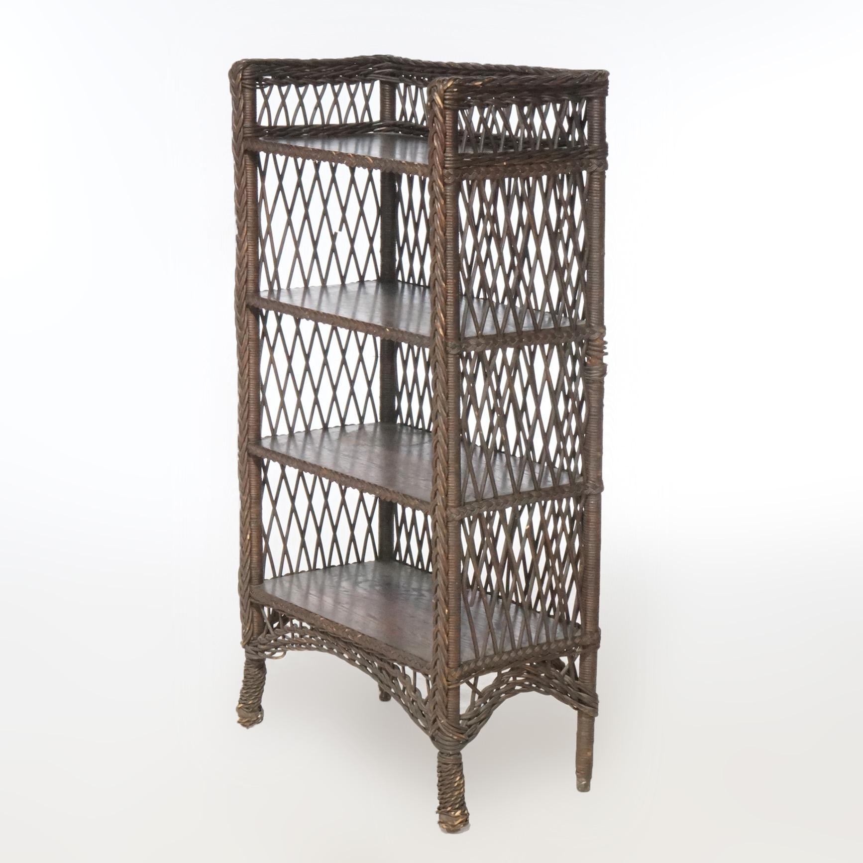 Antique Arts & Crafts Stickley School Wicker & Oak Book Stand, circa 1910 In Good Condition For Sale In Big Flats, NY