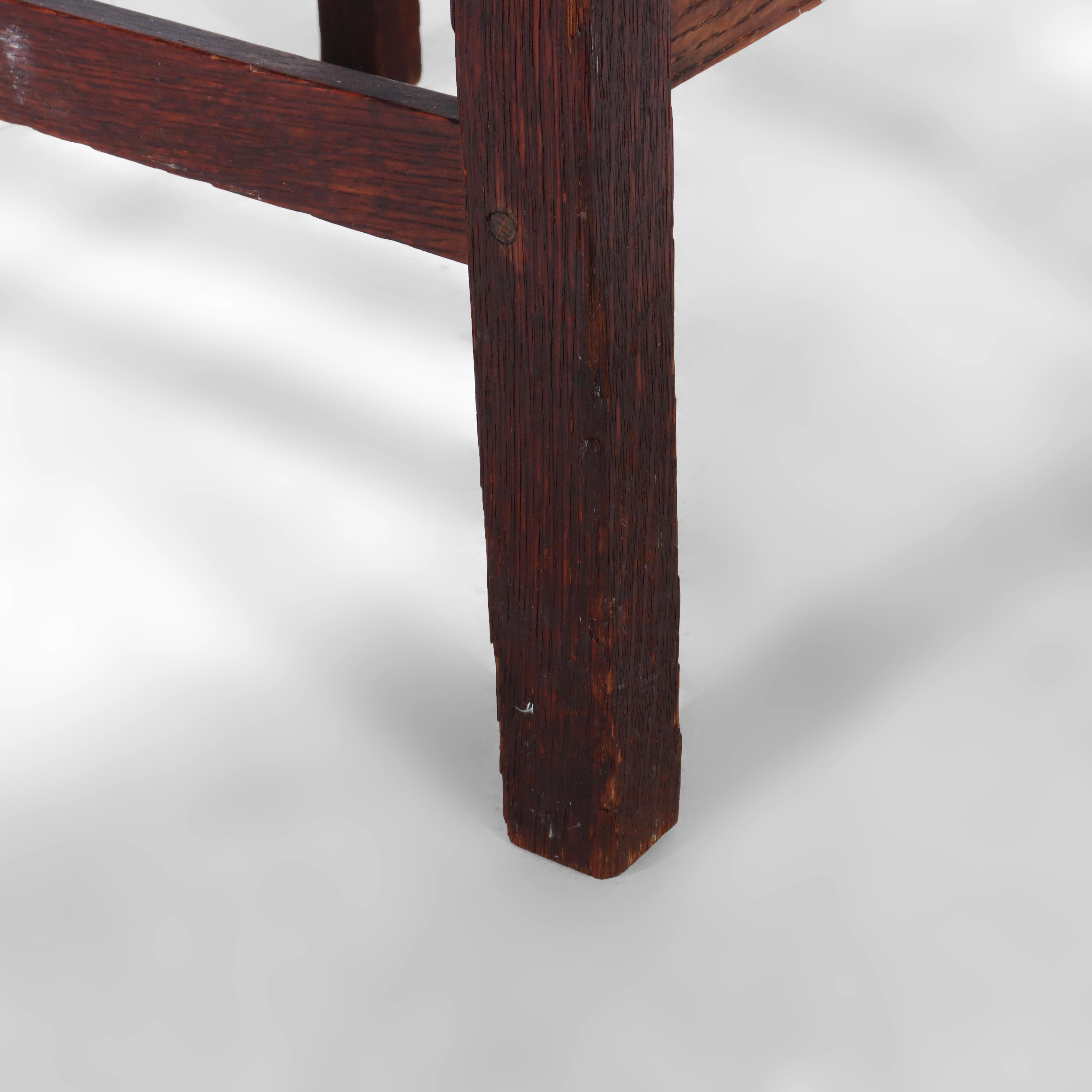 Silla antigua Arts & Crafts Stickley con respaldo de listones de roble y asiento de junco Sin firmar C1910 en venta 1