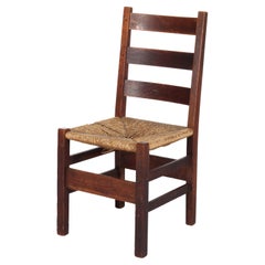 Antique Arts & Crafts Stickley Slat Back Oak Chair with Rush Seat Unsigned C1910