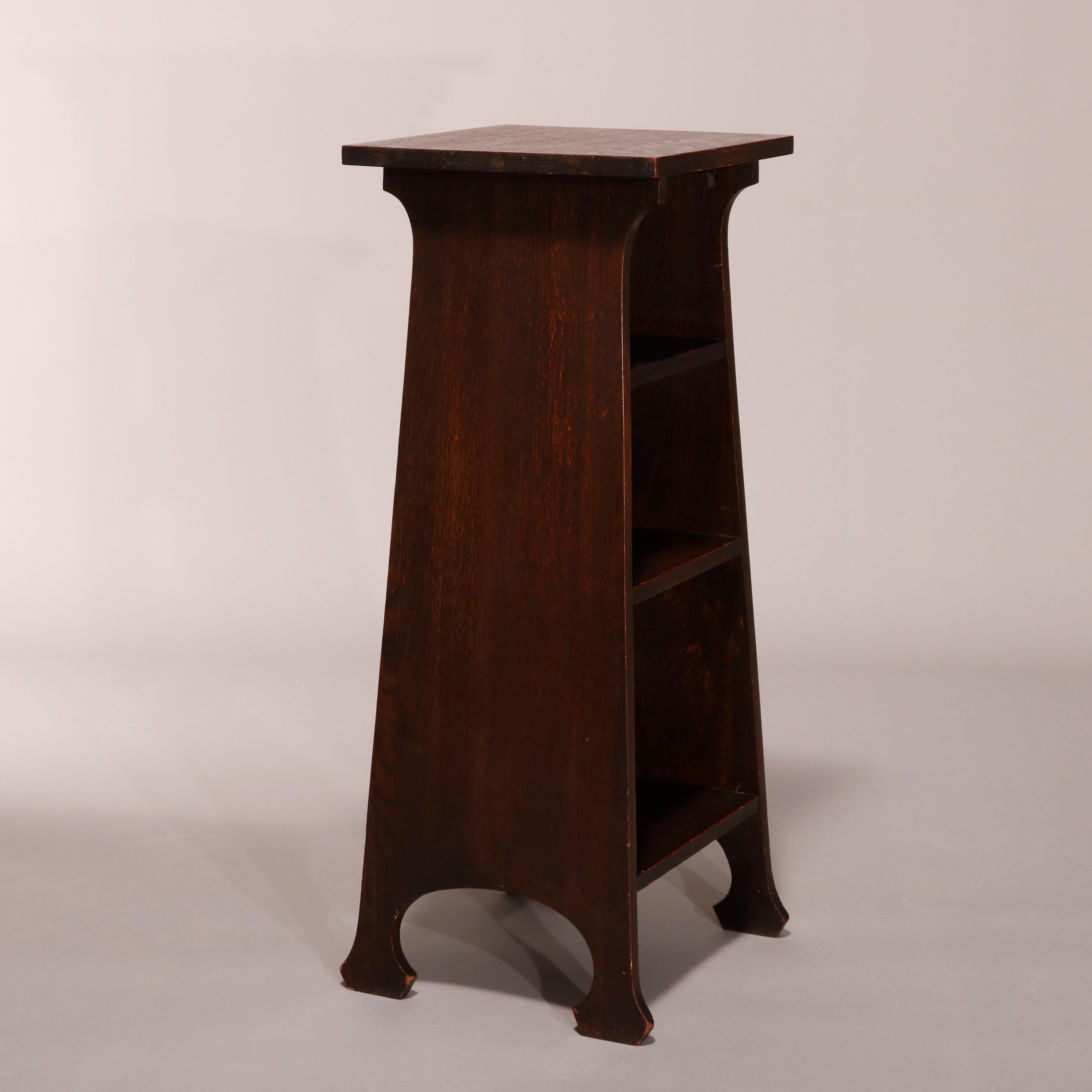 Carved Antique Arts & Crafts Stickley Tobey School Oak Magazine Stand, Circa 1910