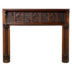 Antique Arts & Crafts Style Carved Oak Fire Mantel
