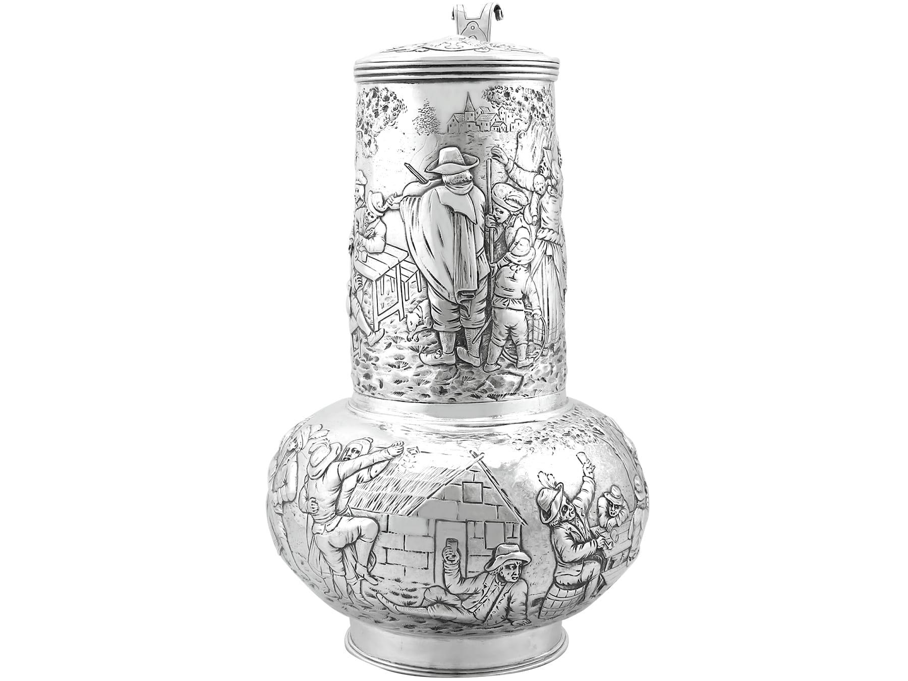 Arts and Crafts Antique Arts & Crafts Style German Silver Flagon For Sale