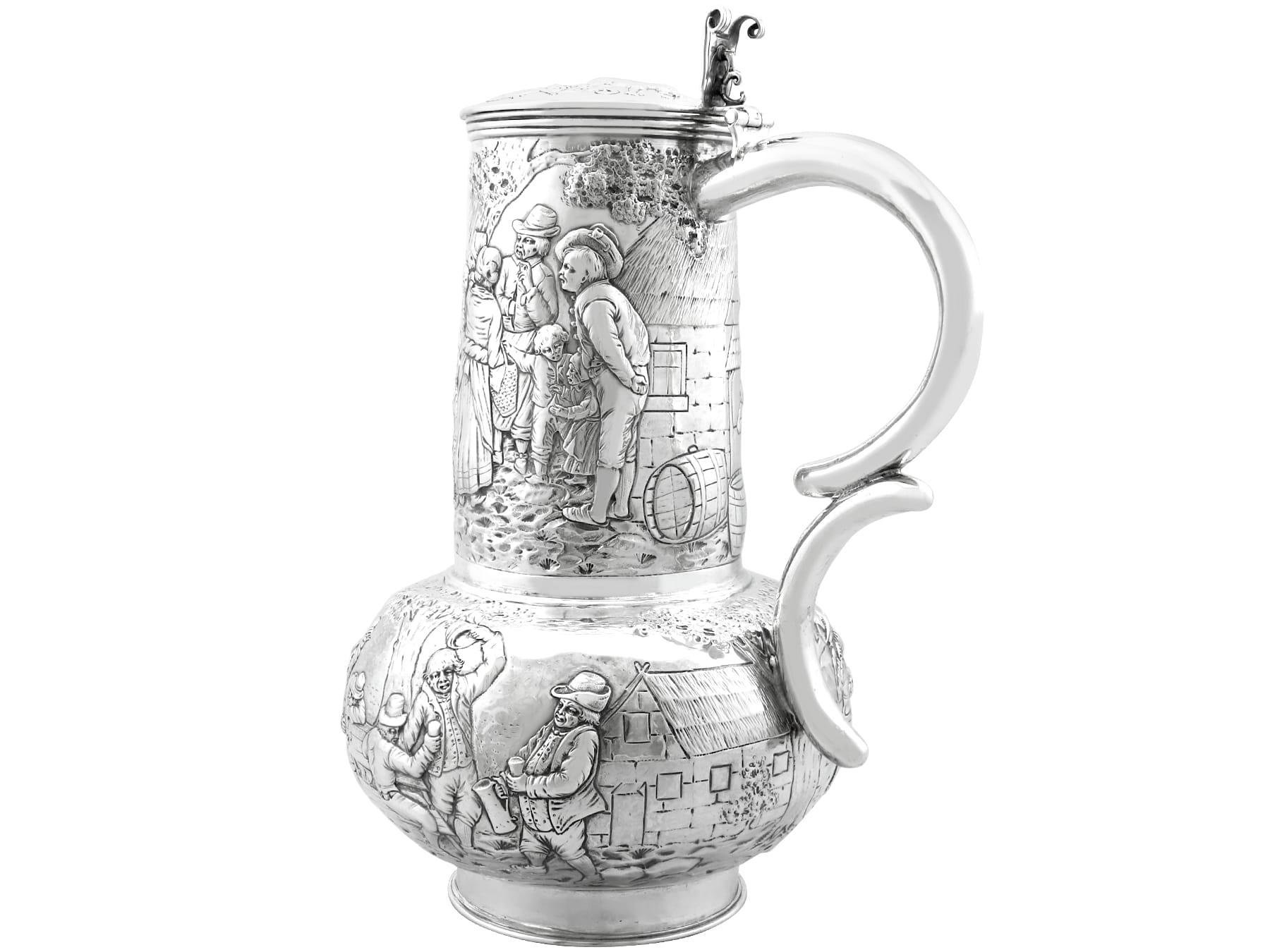 Antique Arts & Crafts Style German Silver Flagon In Excellent Condition For Sale In Jesmond, Newcastle Upon Tyne