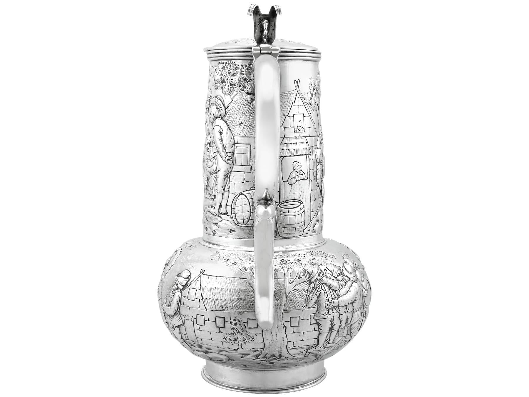 Late 19th Century Antique Arts & Crafts Style German Silver Flagon For Sale