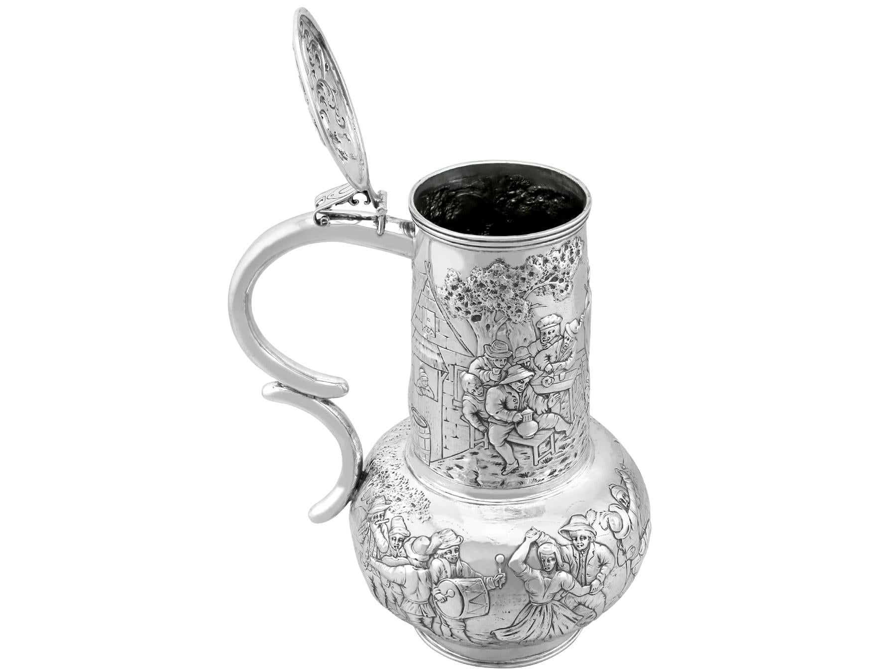 Antique Arts & Crafts Style German Silver Flagon For Sale 1