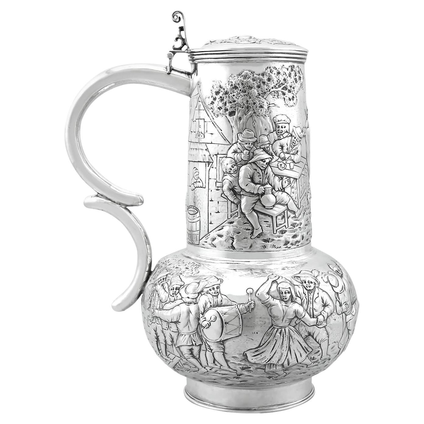 Antique Arts & Crafts Style German Silver Flagon