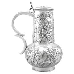 Antique Arts & Crafts Style German Silver Flagon