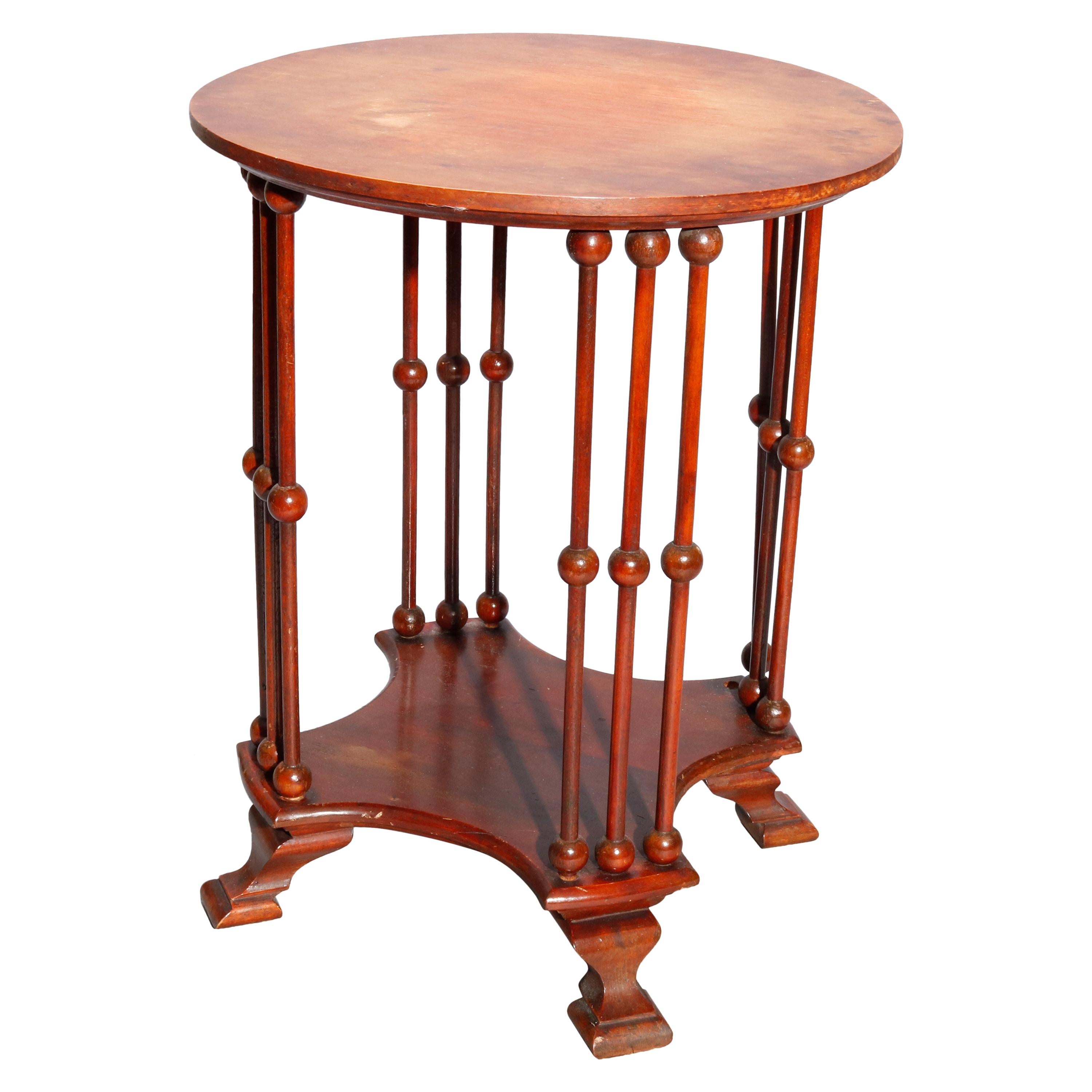 Antique Arts & Crafts Style Mahogany Stick and Ball Side Table, 20th Century