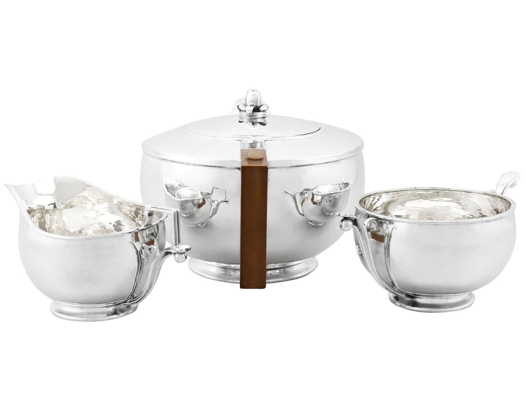 Arts and Crafts Antique Arts & Crafts Style Sterling Silver Three-Piece Tea Service For Sale