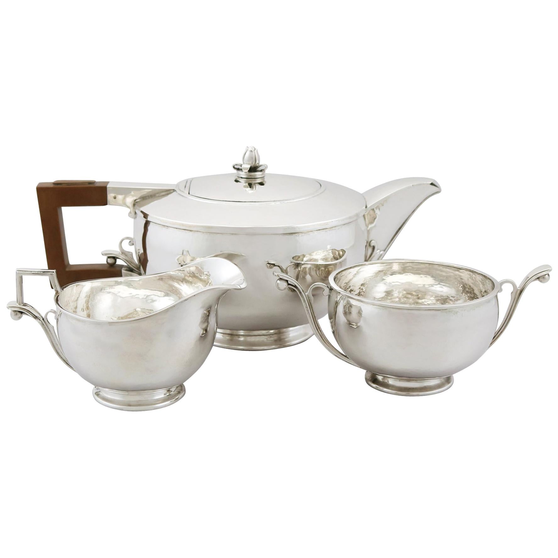 Antique Arts & Crafts Style Sterling Silver Three-Piece Tea Service