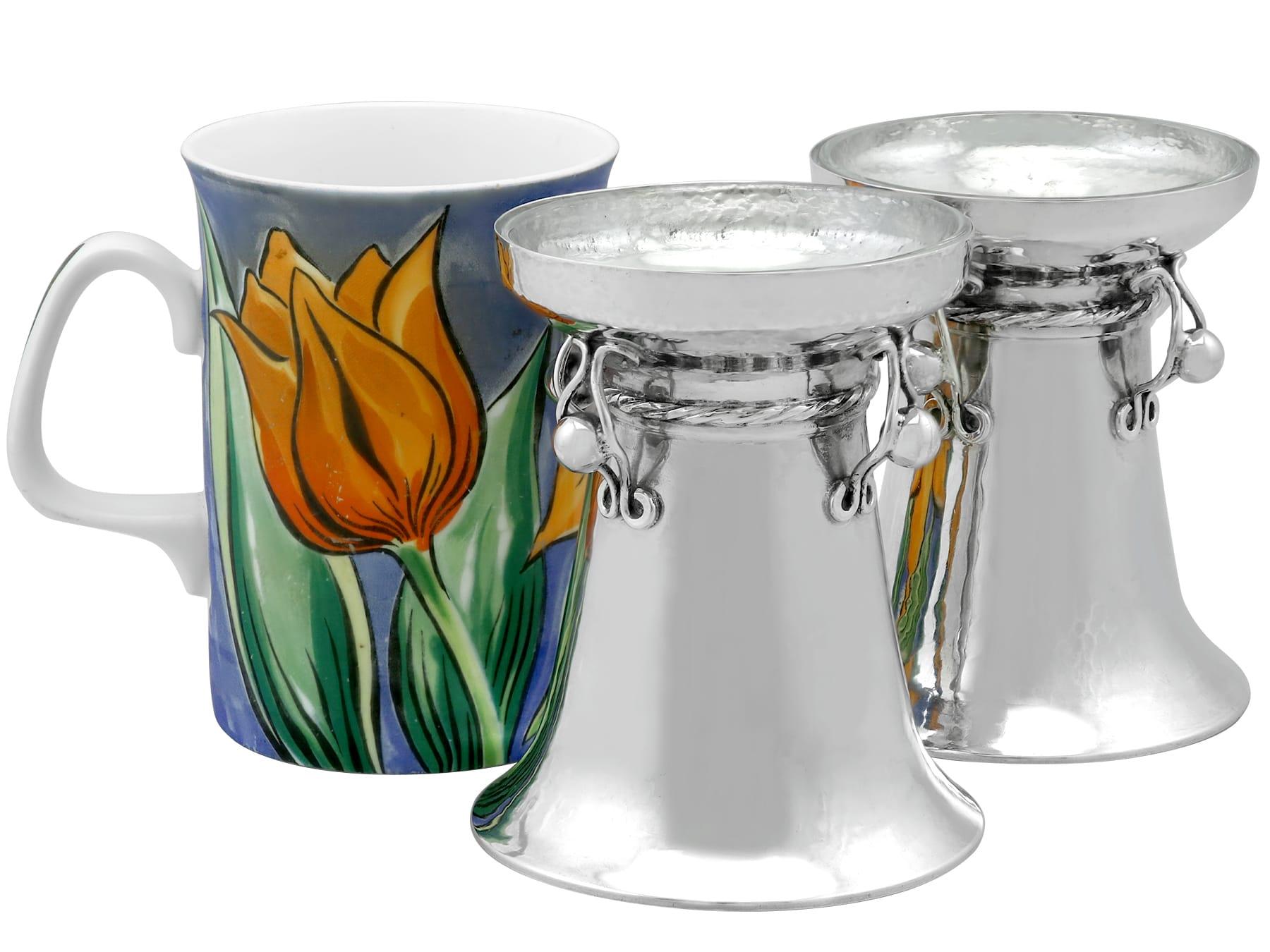 Georgian Antique Arts & Crafts Style Sterling Silver Vases by Omar Ramsden For Sale