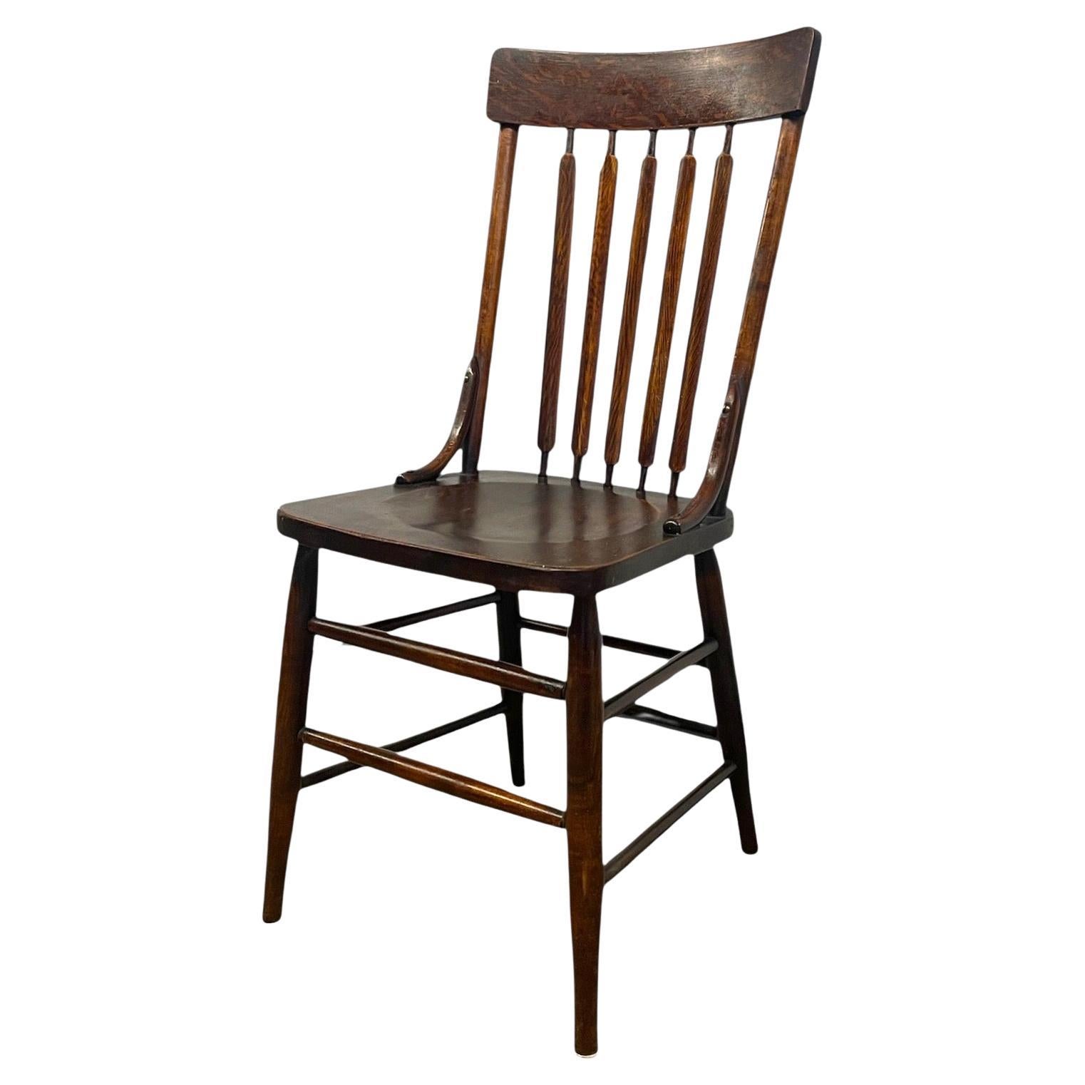 Antique Arts 
Crafts Style Windsor Side Chair Cattail Spindle Back Tapered Legs For Sale