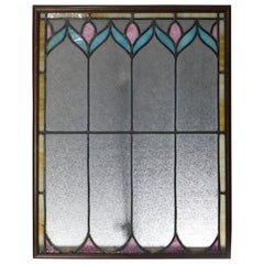 Antique Arts & Crafts Stylized Floral Leaded Slag Glass Window Panel, circa 1910