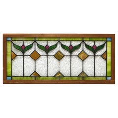 Antique Arts & Crafts Stylized Floral Leaded Stained Glass Window C1910