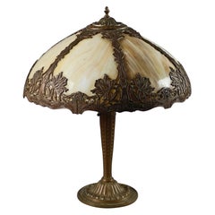 Vintage Arts & Crafts Stylized Floral Slag Glass Lamp by Bradley & Hubbard c1920