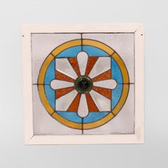 Antique Arts & Crafts Sunburst Leaded Glass Window, Circa 1910