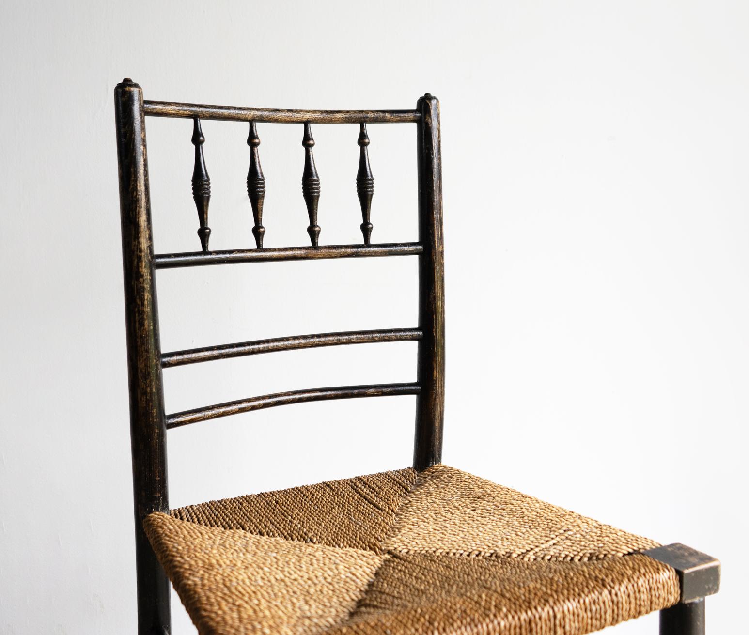 Ebonized Antique Arts & Crafts Sussex Chair by Philip Webb for Morris & Co. 19th Century