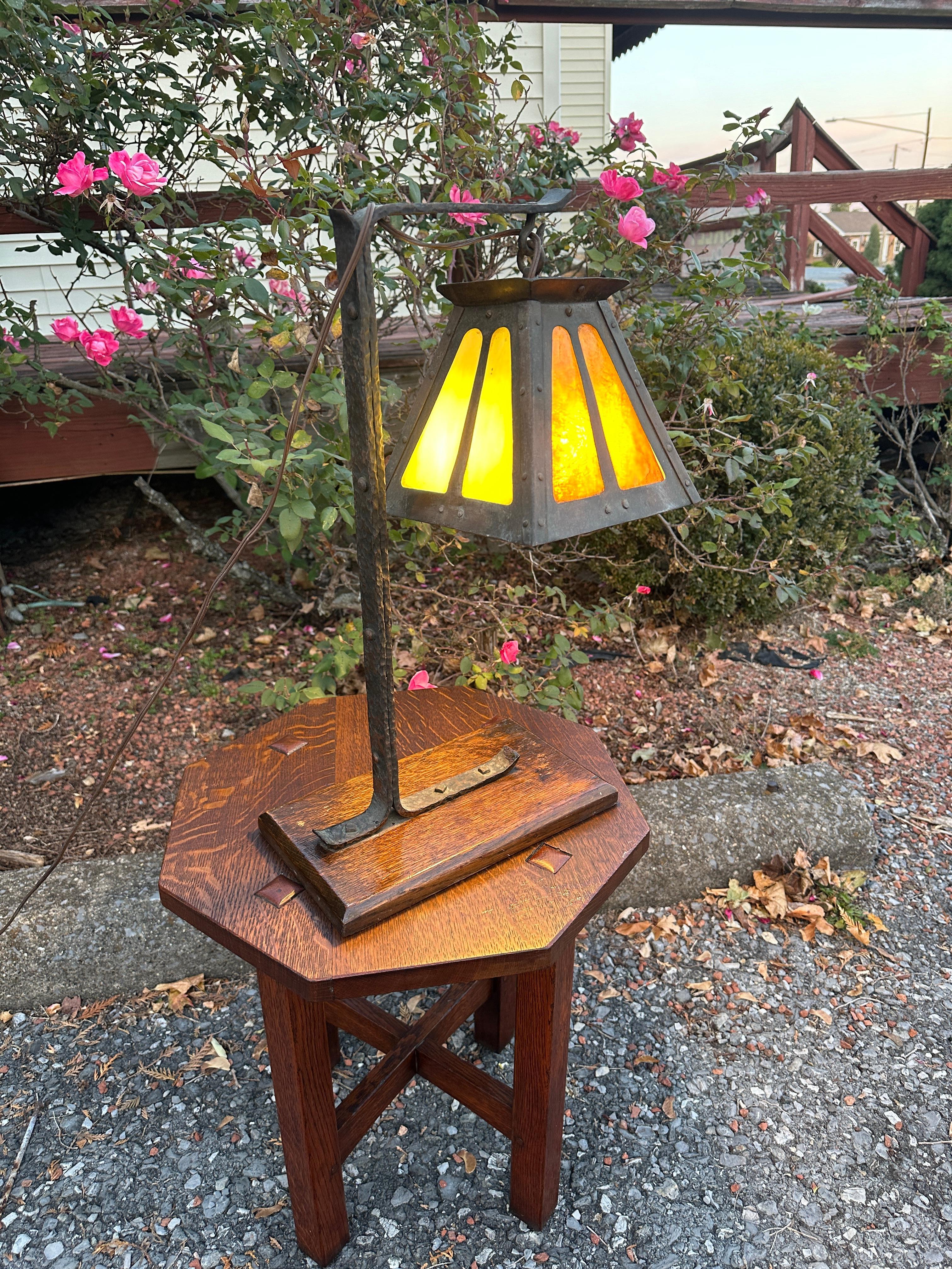 Quercia Lampada da tavolo antica Arts & Crafts nello stile di Gustav Stickley  w5240