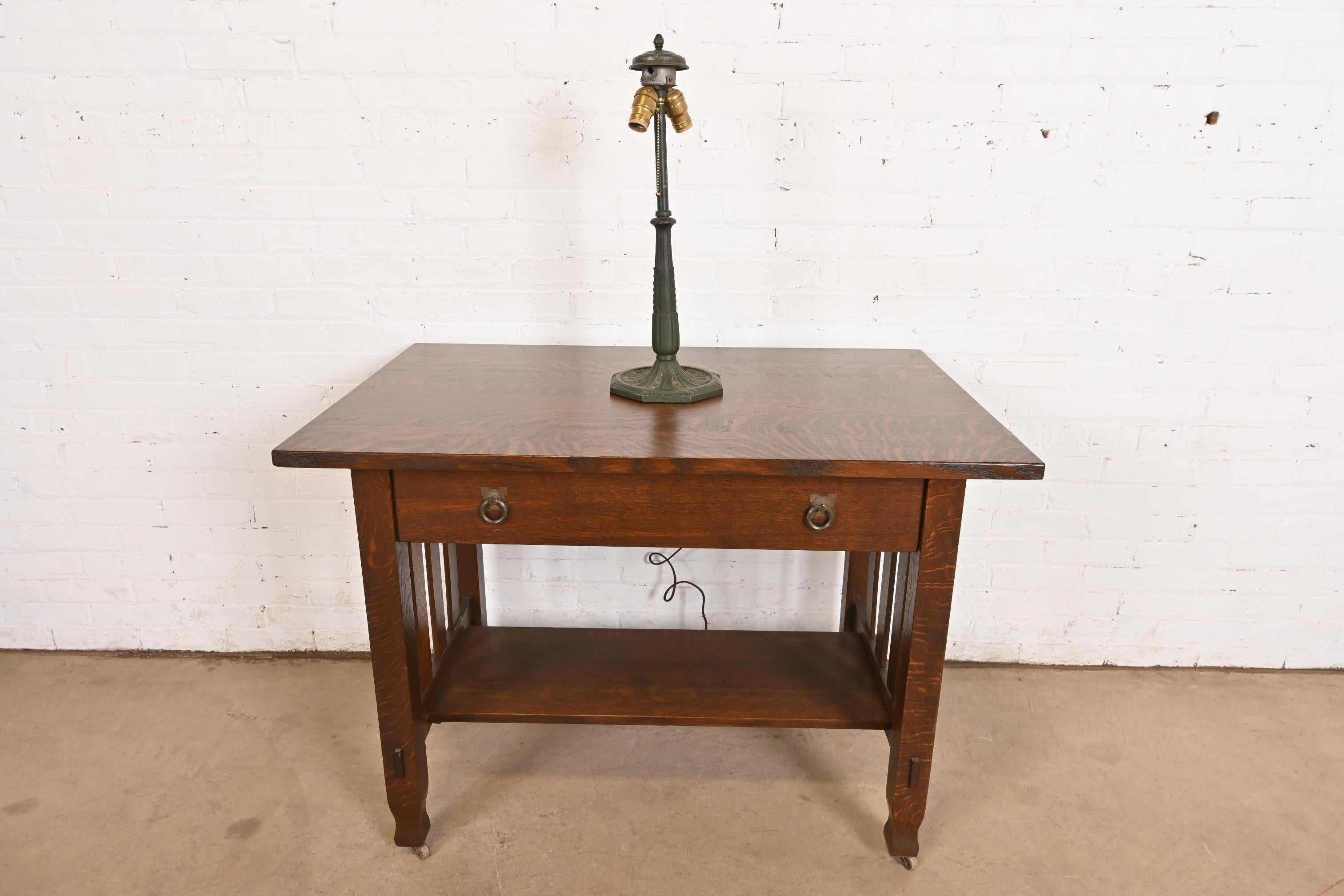 Antique Arts & Crafts Table Lamp With Reverse Painted Lake Scene, Circa 1920s For Sale 7