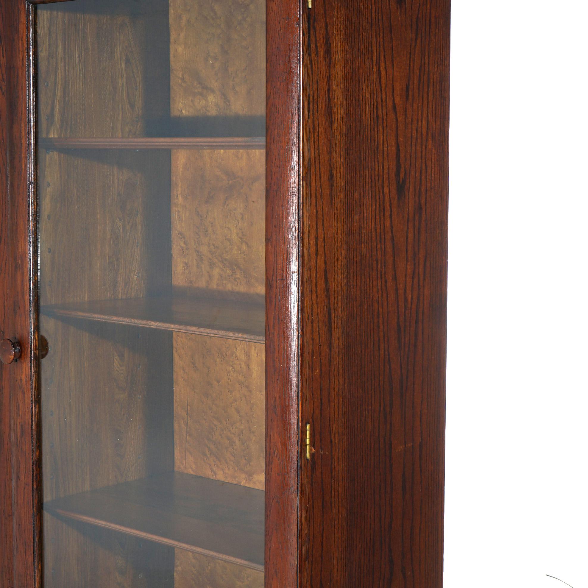 Antique Arts & Crafts Three-Door Enclosed Oak Bookcase with Carved Feet C1910 5