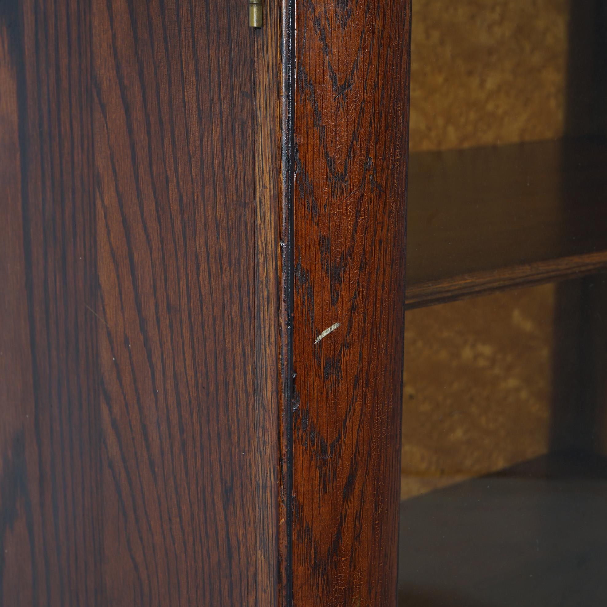 Antique Arts & Crafts Three-Door Enclosed Oak Bookcase with Carved Feet C1910 6