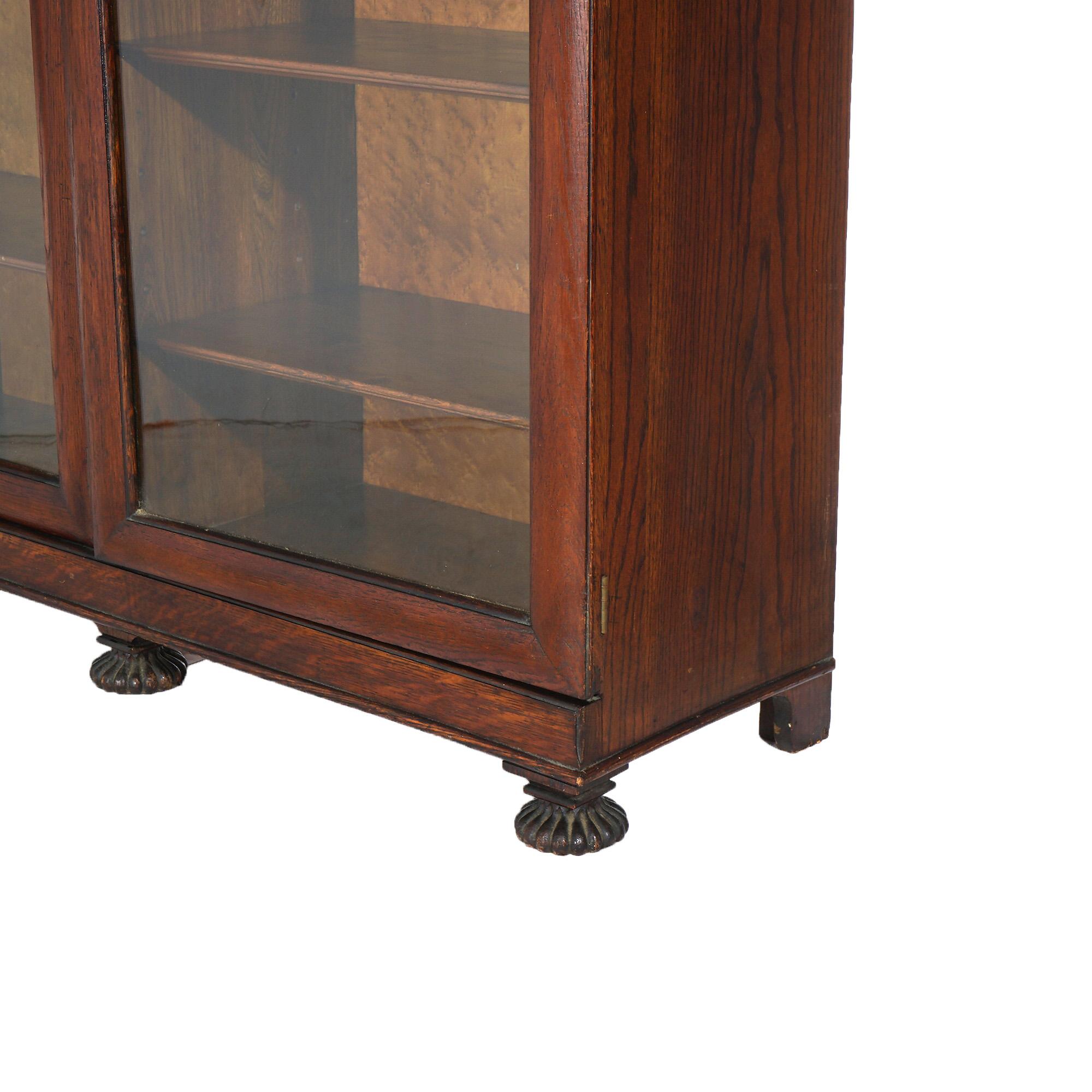 Antique Arts & Crafts Three-Door Enclosed Oak Bookcase with Carved Feet C1910 7