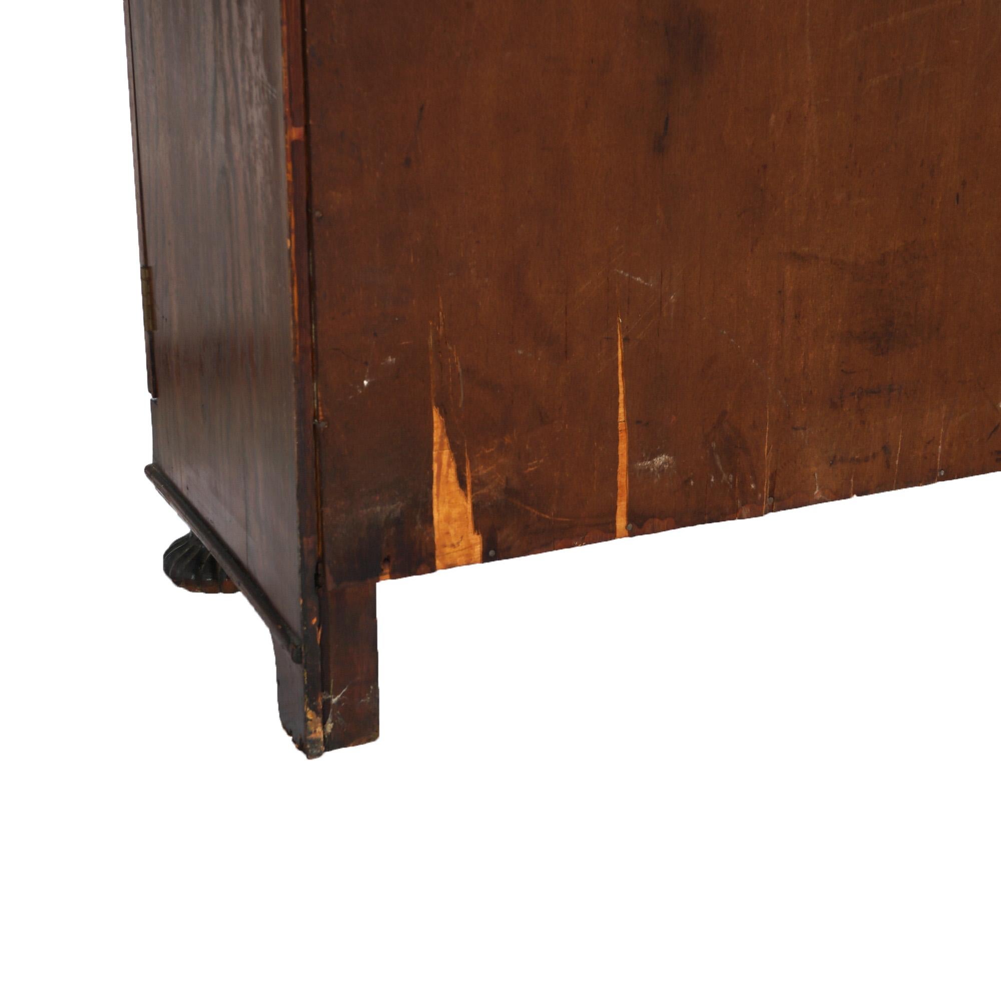 Antique Arts & Crafts Three-Door Enclosed Oak Bookcase with Carved Feet C1910 12