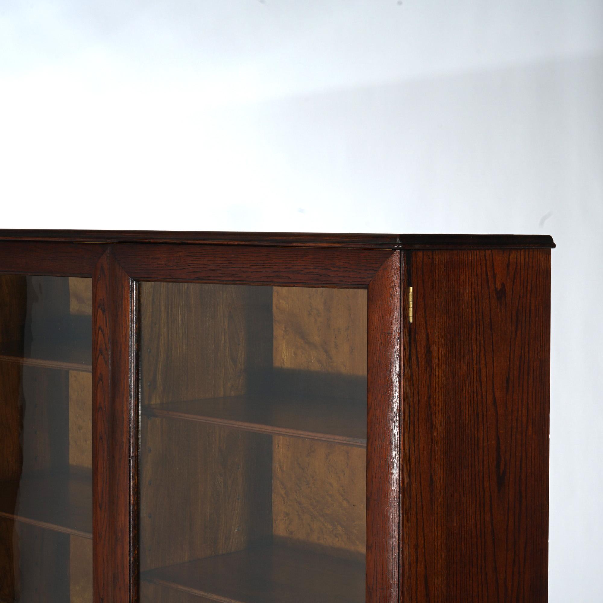 Antique Arts & Crafts Three-Door Enclosed Oak Bookcase with Carved Feet C1910 4