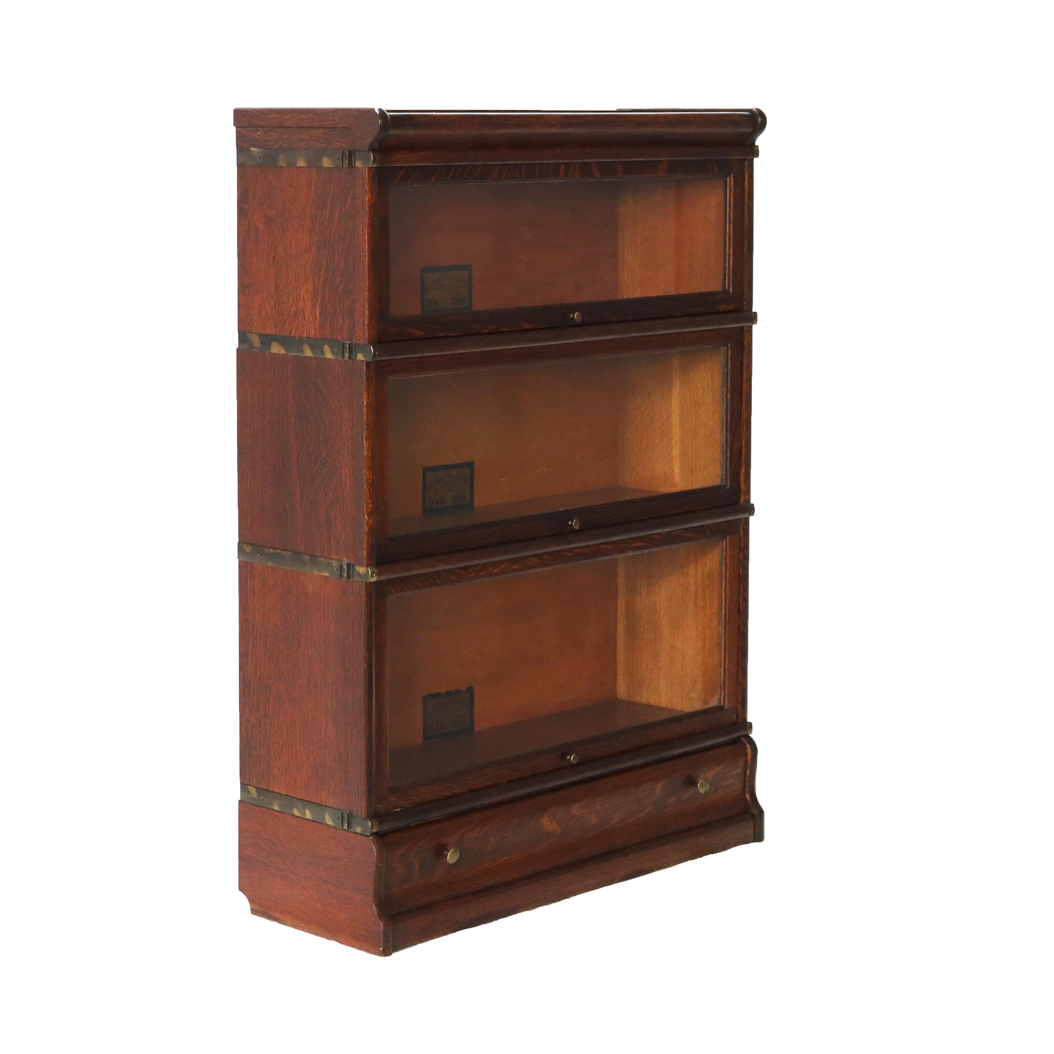 Arts and Crafts Antique Arts & Crafts Three-Stack Oak Barrister Bookcase C1920