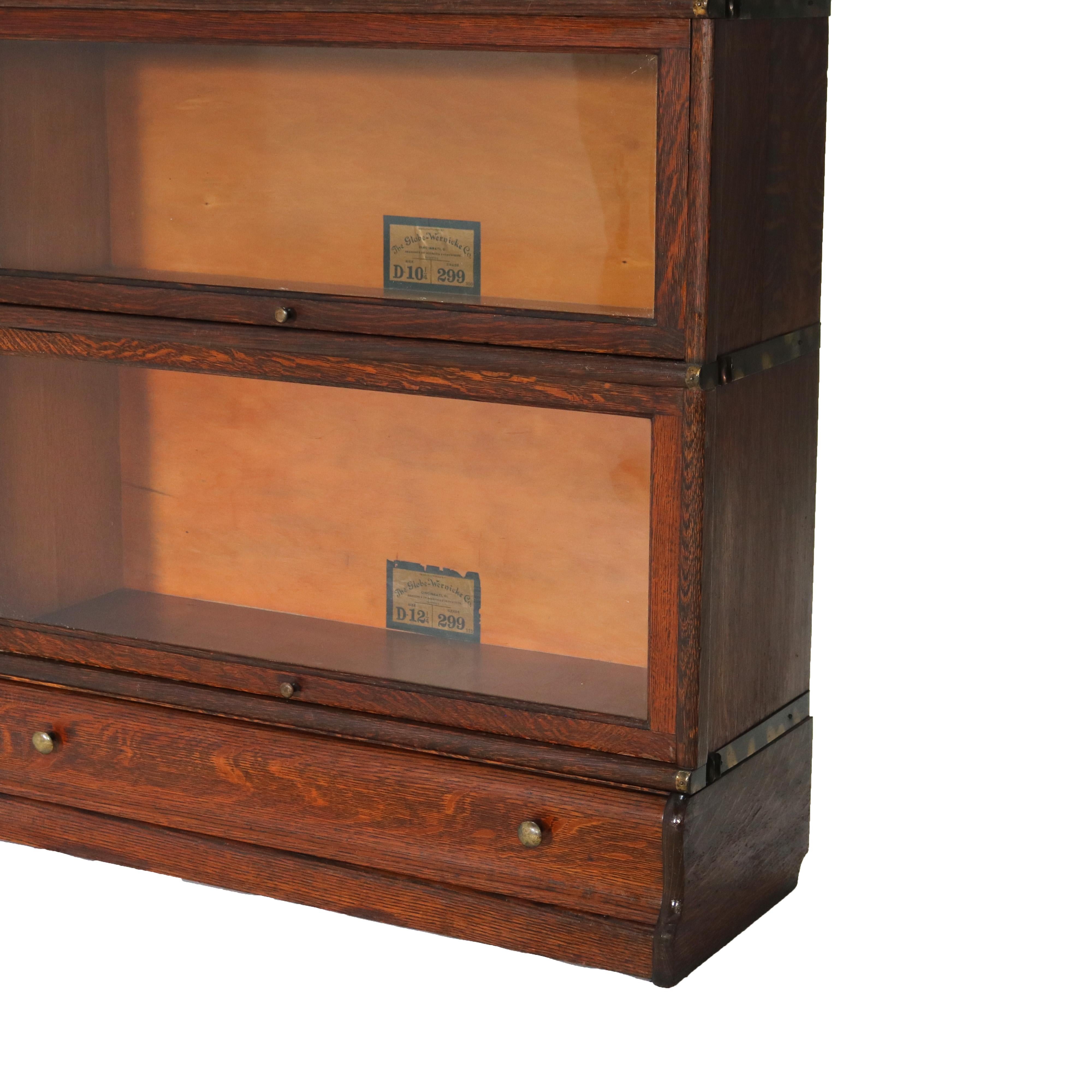 Antique Arts & Crafts Three-Stack Oak Barrister Bookcase C1920 In Good Condition In Big Flats, NY