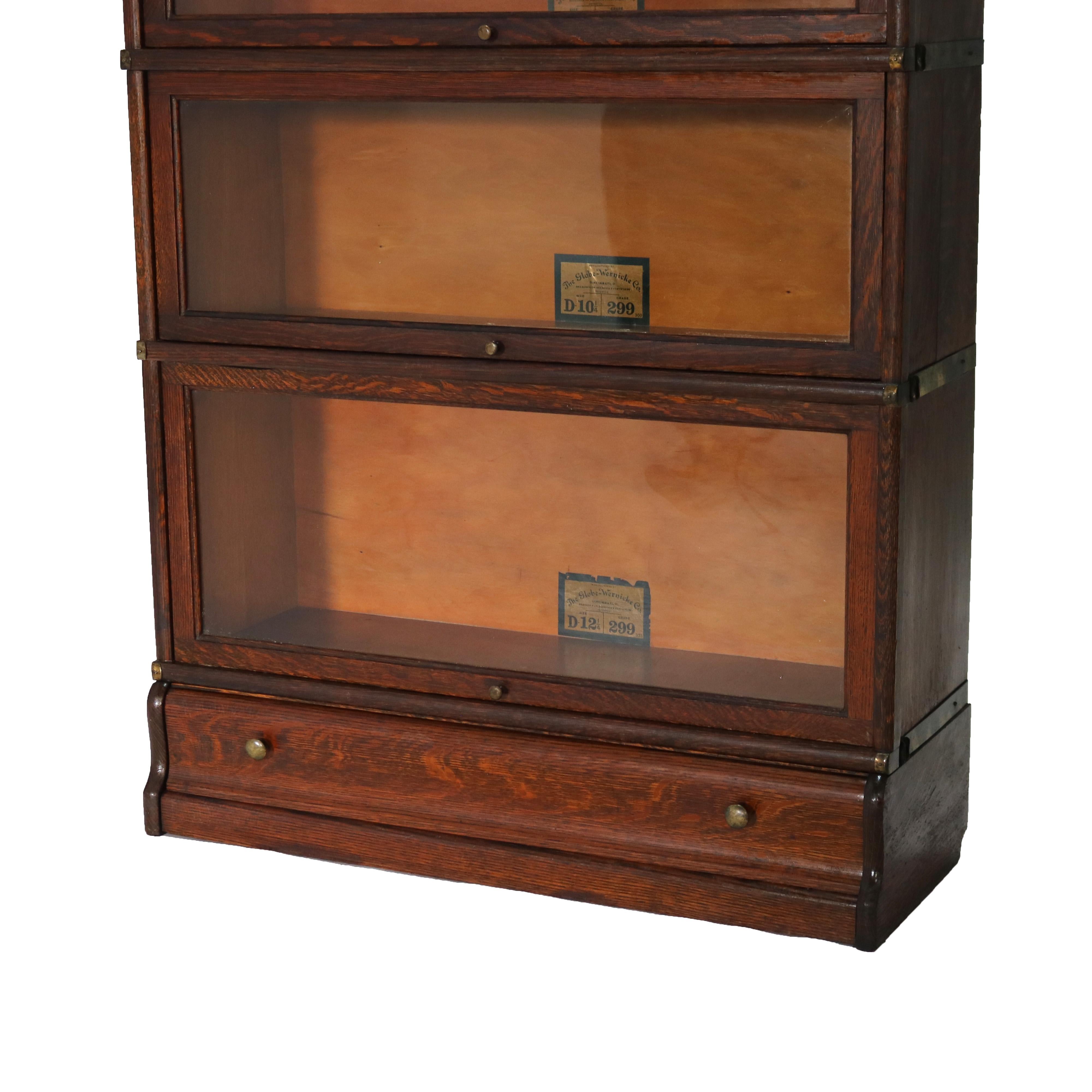 20th Century Antique Arts & Crafts Three-Stack Oak Barrister Bookcase C1920