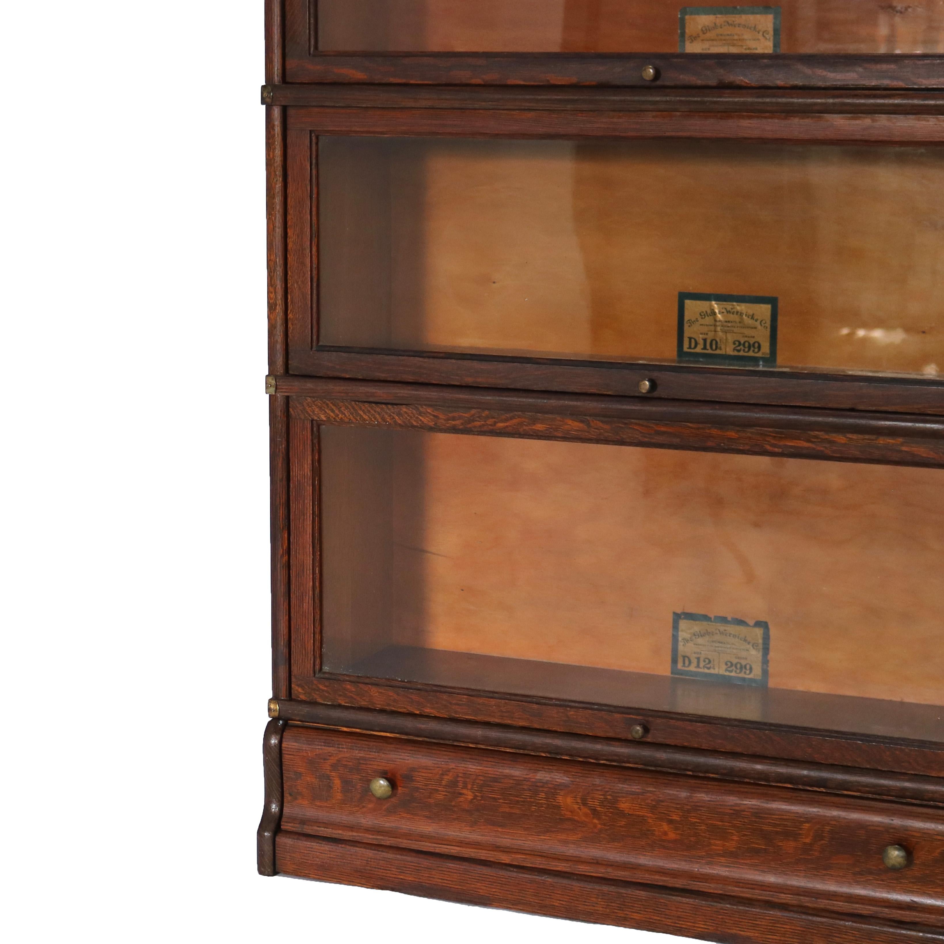 Antique Arts & Crafts Three-Stack Oak Barrister Bookcase C1920 1