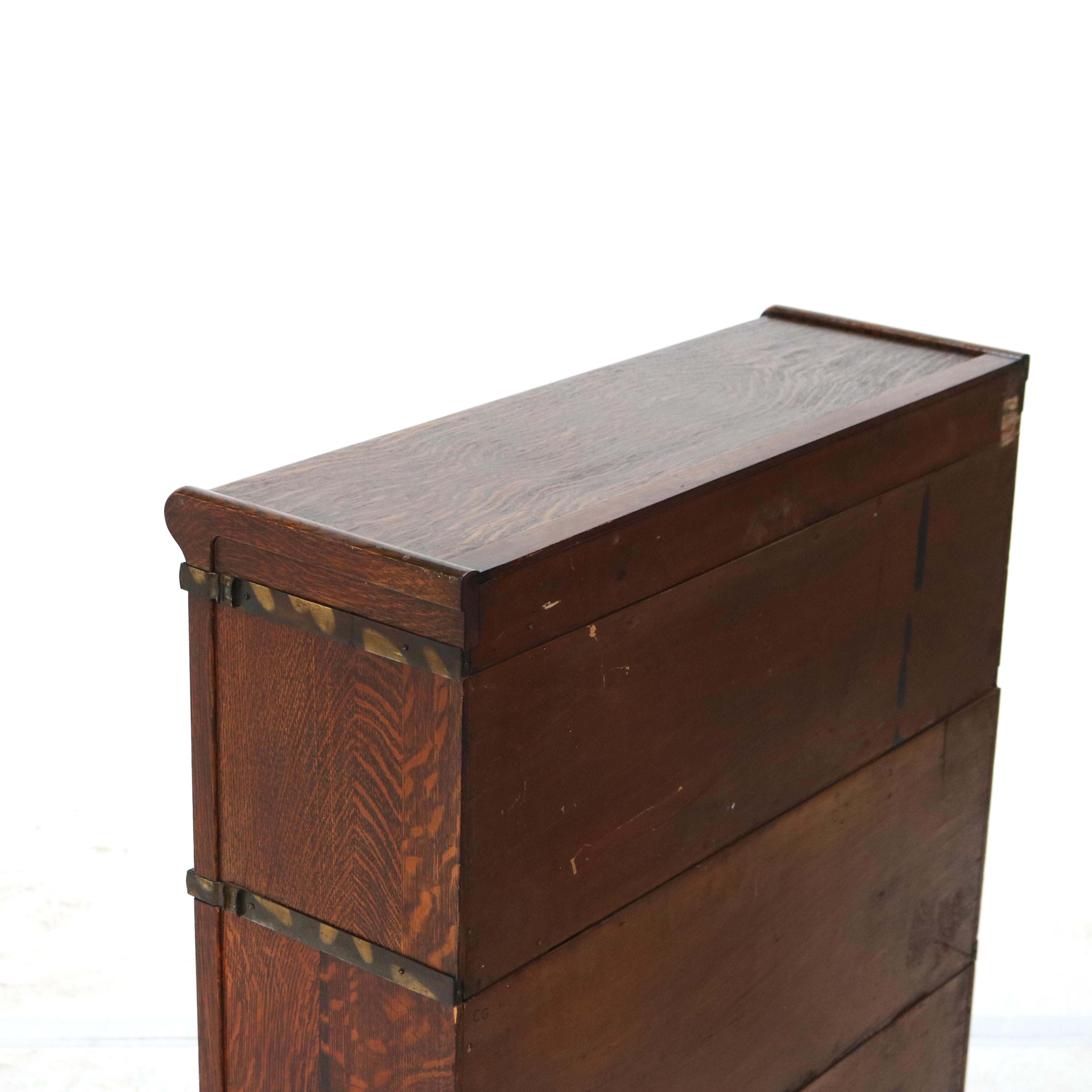 Antique Arts & Crafts Three-Stack Oak Barrister Bookcase C1920 2